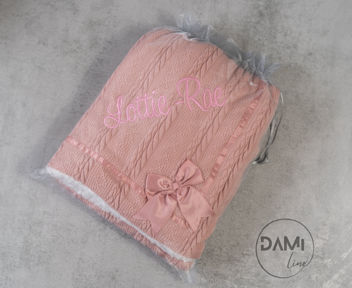 Personalised soft knitted ROSE GOLD baby girl blanket with sherpa lining