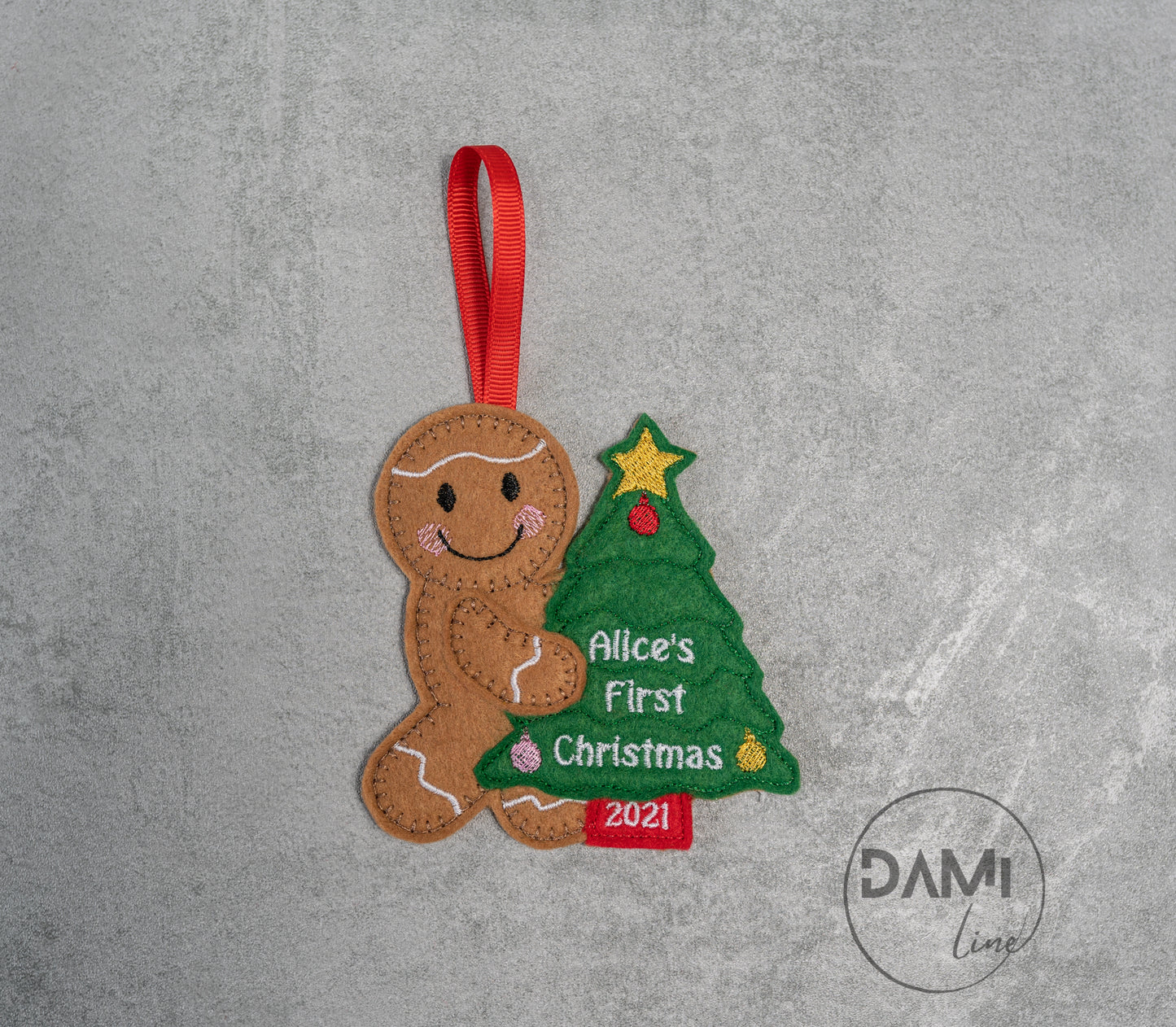 Baby's First Christmas gingerbread man felt hanging tree decoration