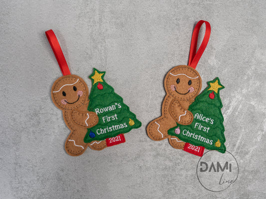 Baby's First Christmas gingerbread man felt hanging tree decoration