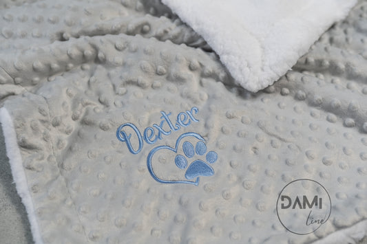 Personalised dog | cat | puppy | kitten grey bubble blanket with sherpa back, pet blanket