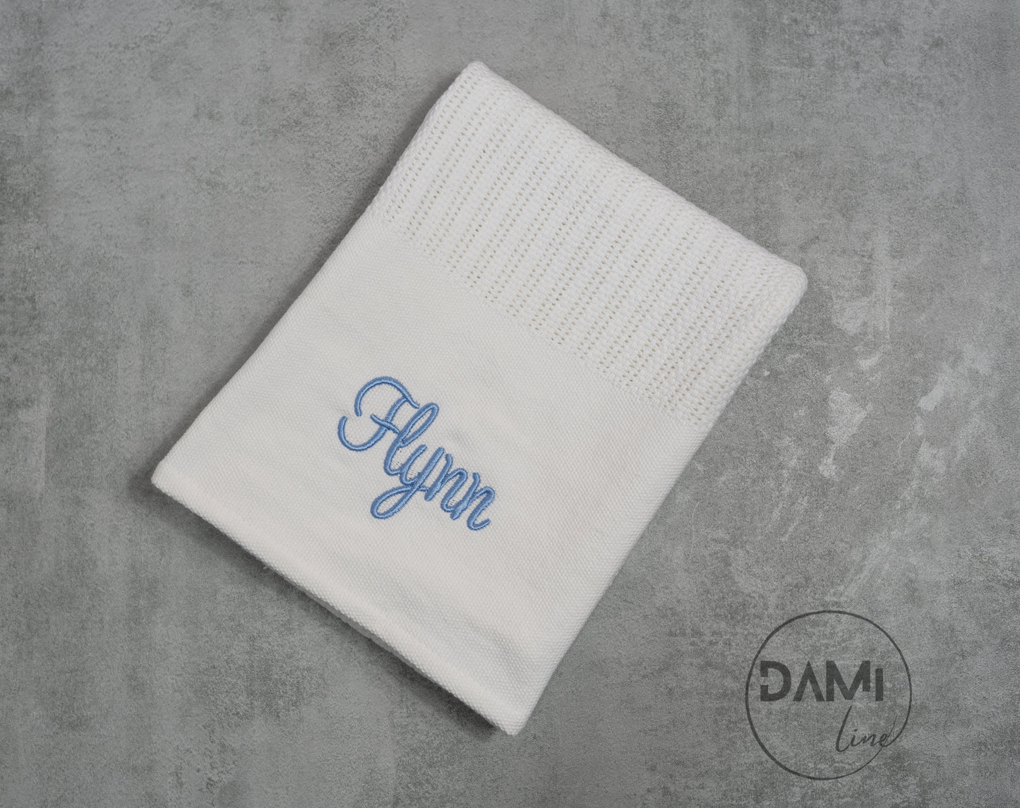 Personalised WHITE cellular cotton baby blanket