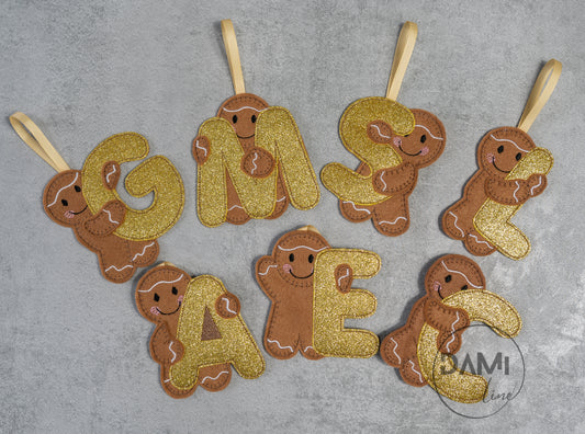 Gold Letter Gingerbread Man Handmade Christmas hanging Decoration