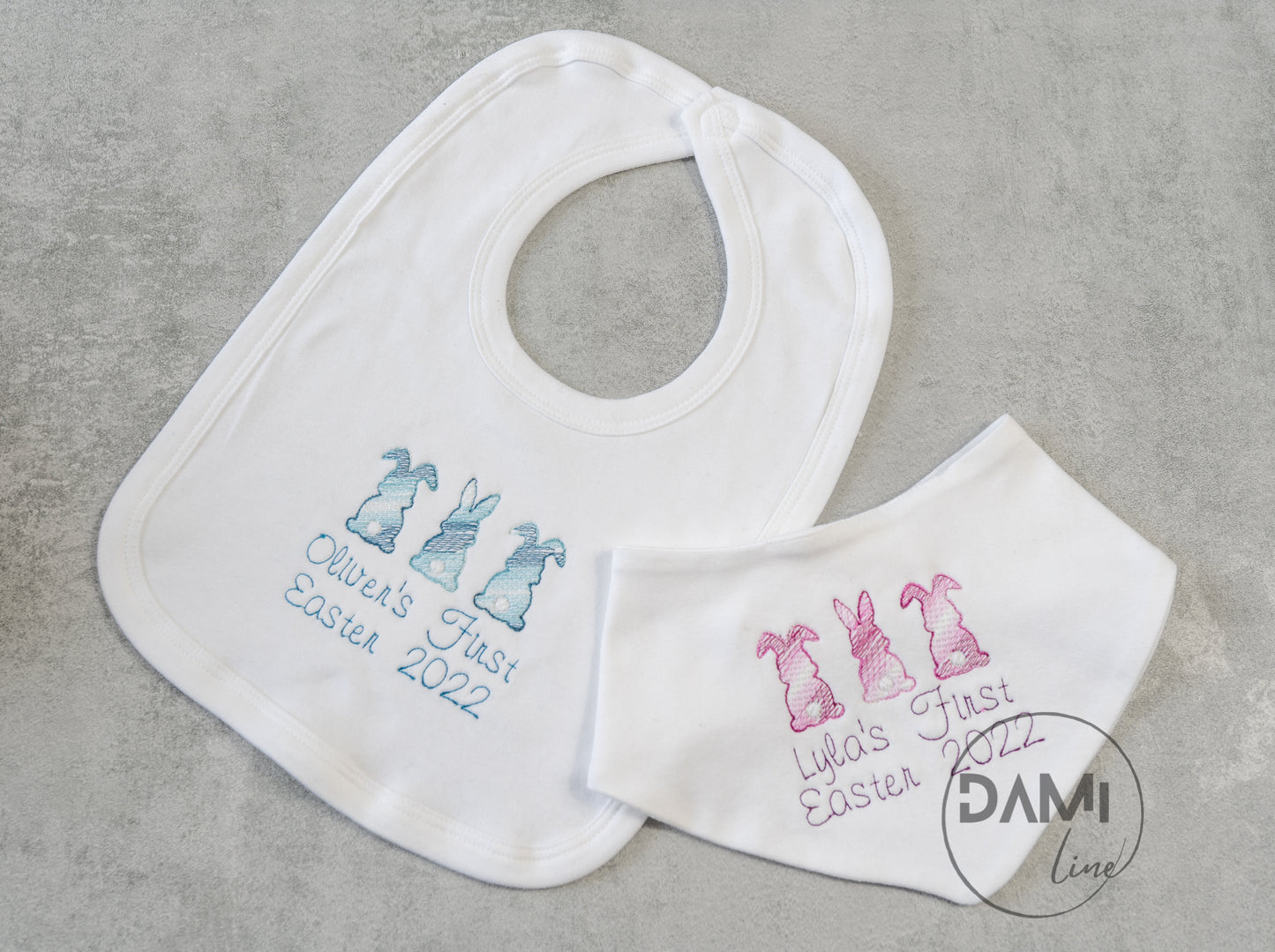 Personalised embroidered 1st Easter baby bib