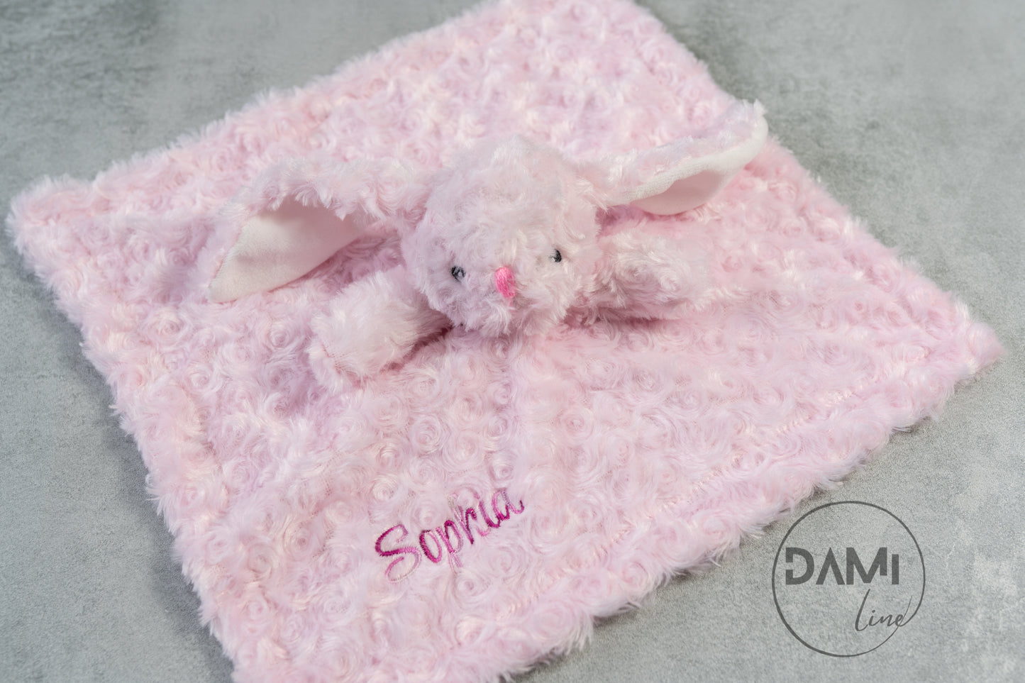 Personalised pink rosebud bunny comforter/comfort blanket