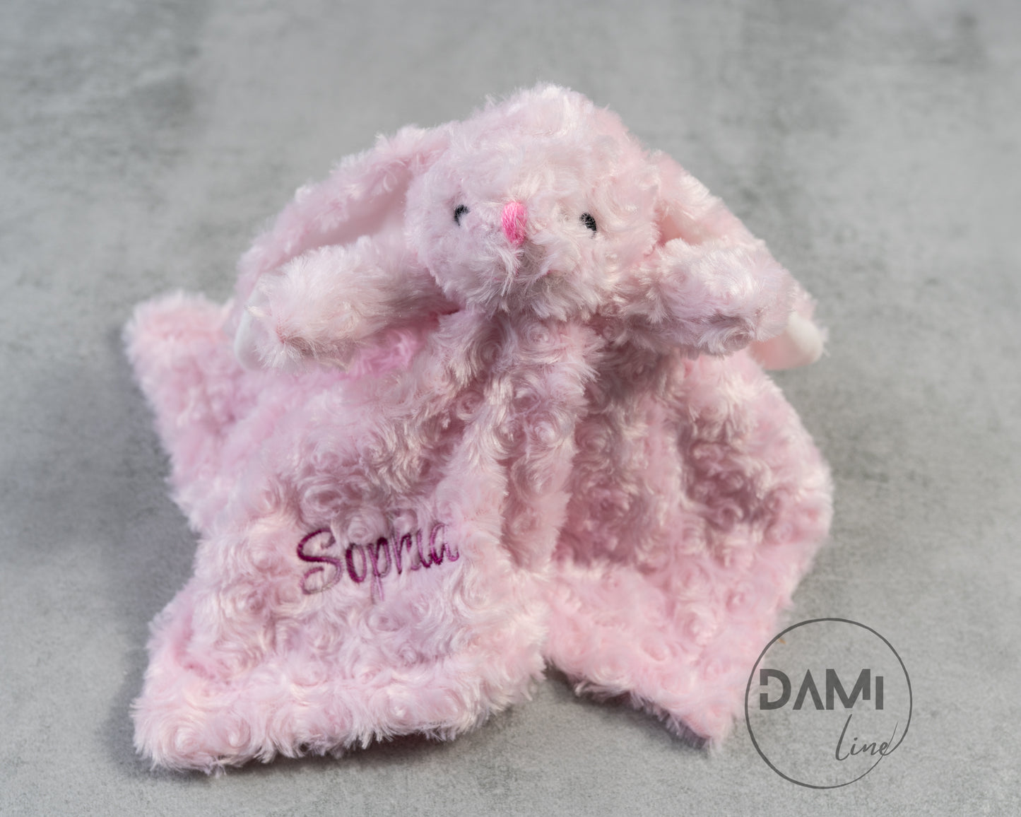 Personalised pink rosebud bunny comforter/comfort blanket