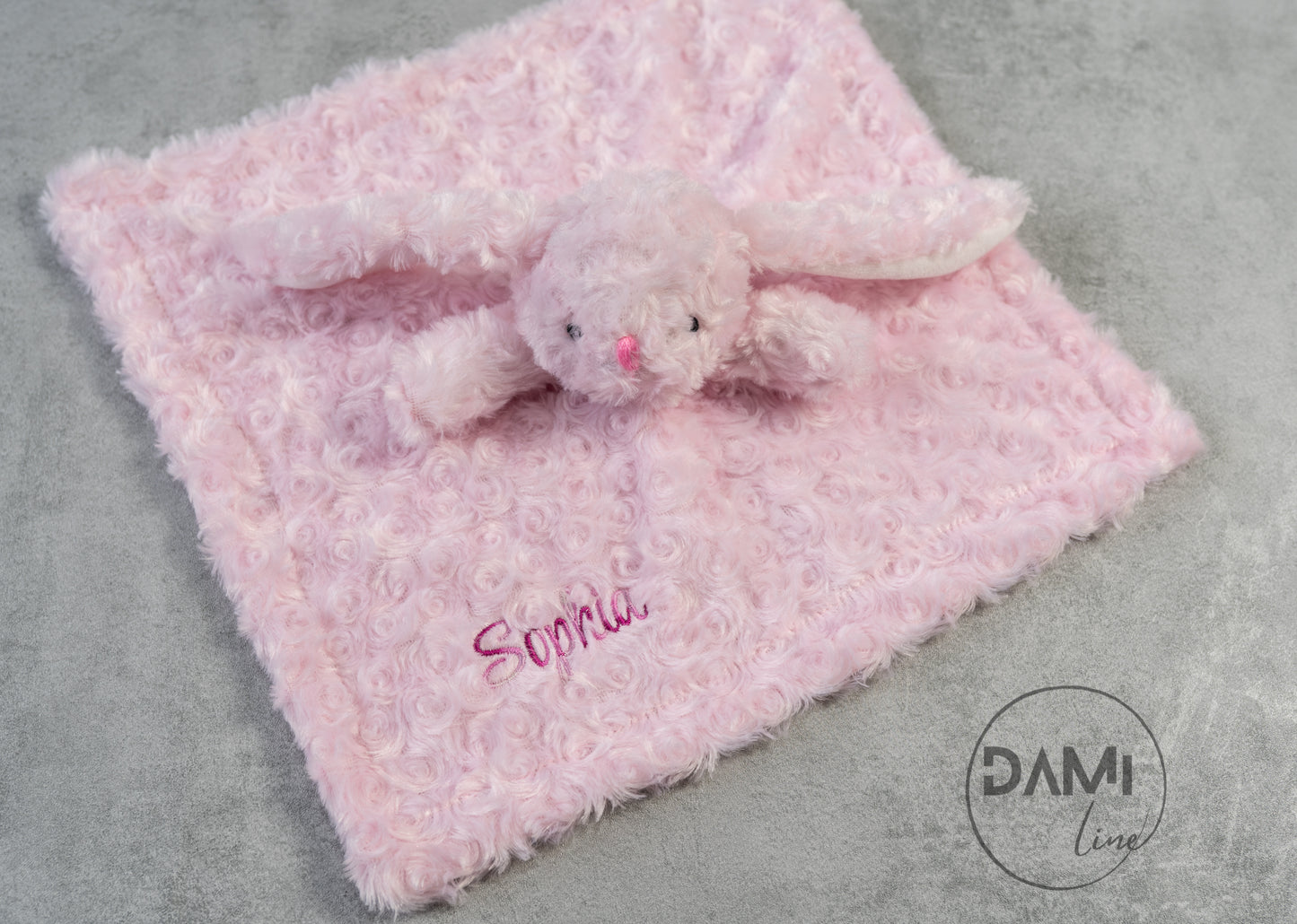 Personalised pink rosebud bunny comforter/comfort blanket