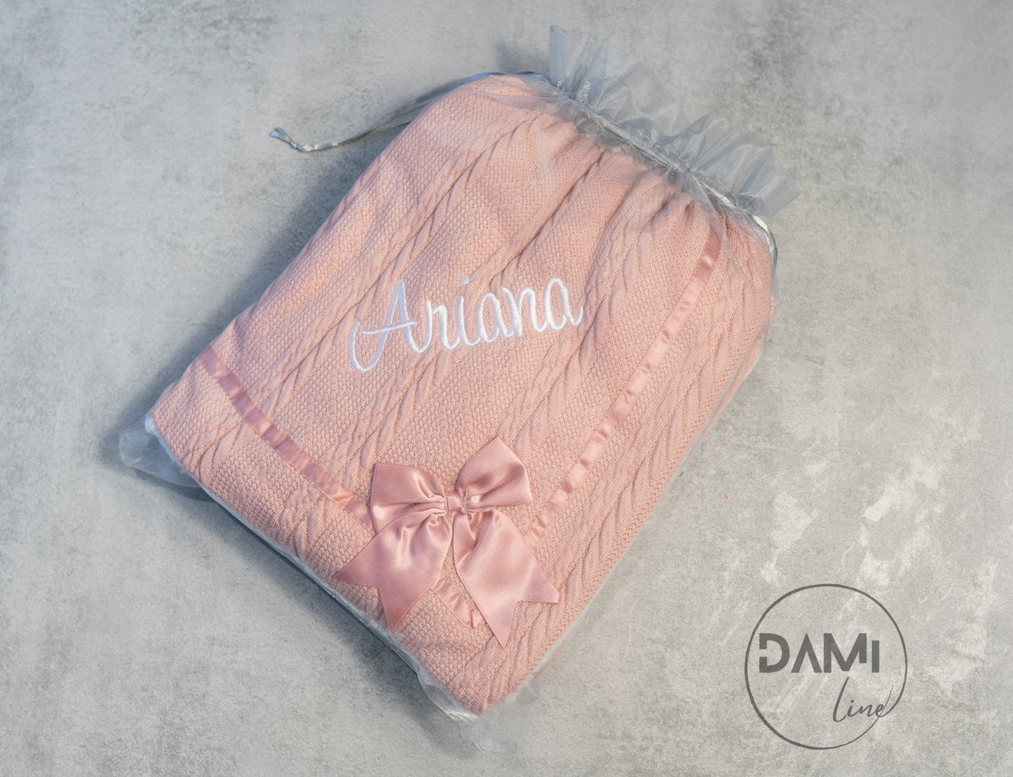 Personalised soft knitted ROSE GOLD baby girl blanket with sherpa lining