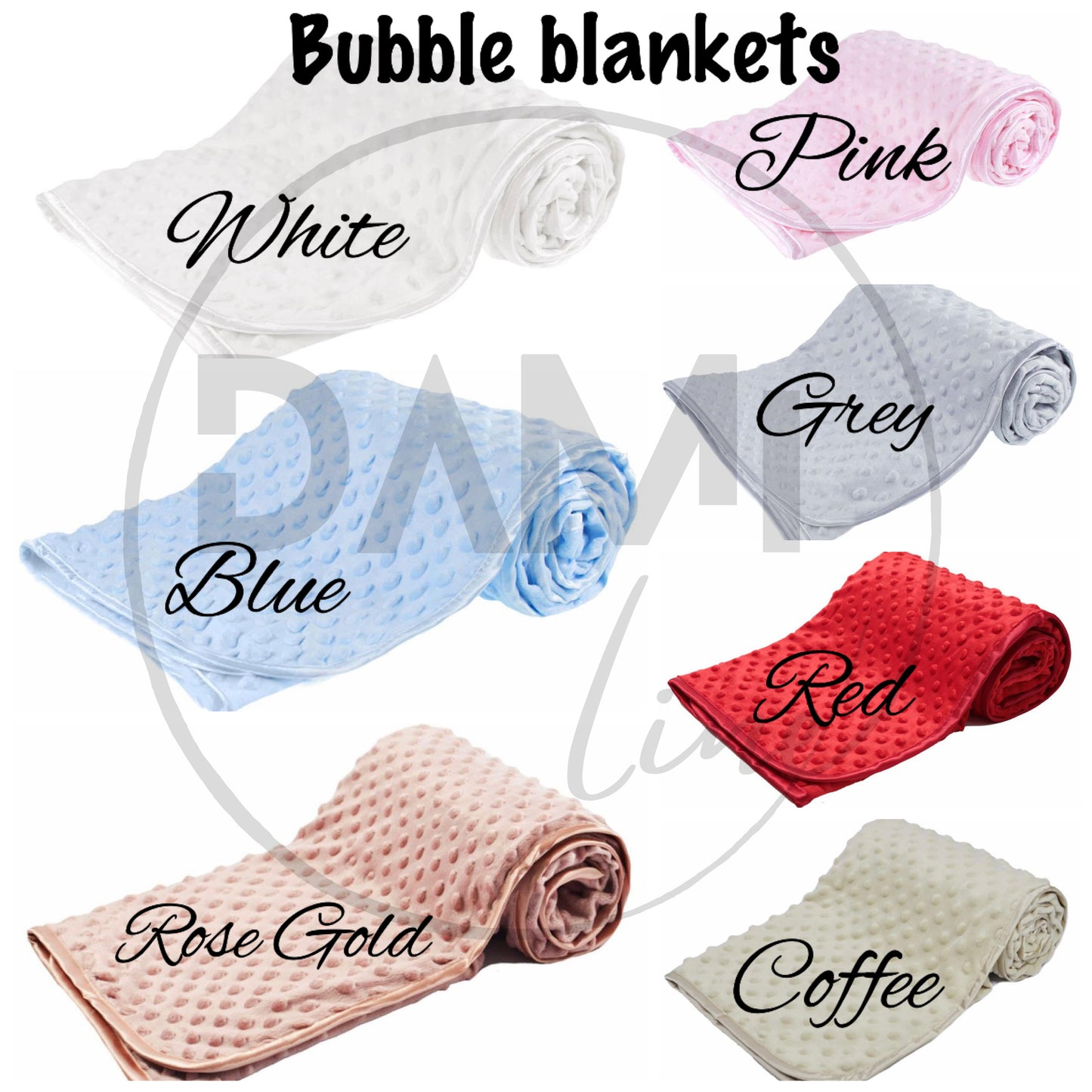 Personalised embroidered baby bubble blanket with fleece back and satin trim / times roman font