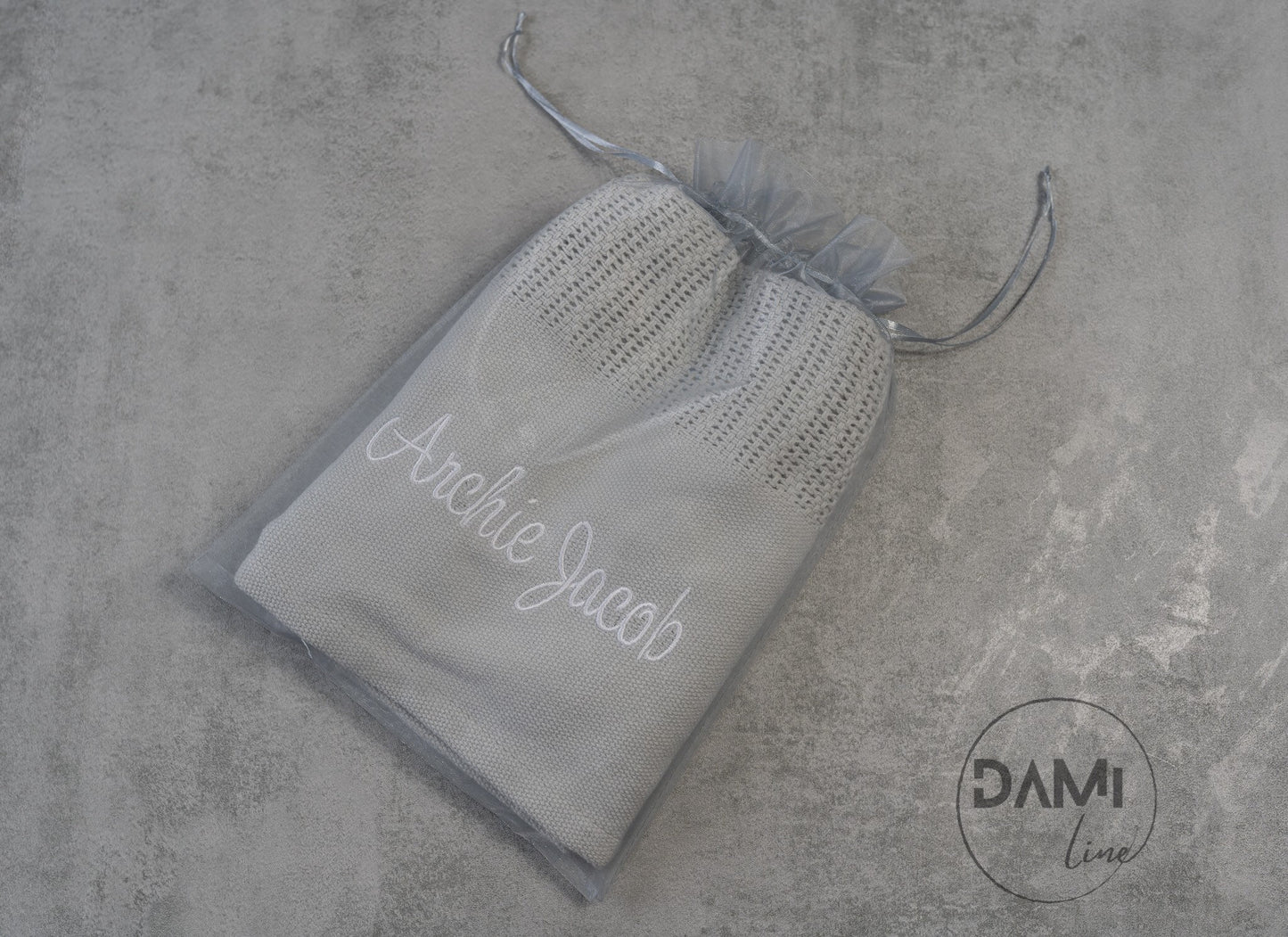 Personalised GREY cellular cotton baby blanket