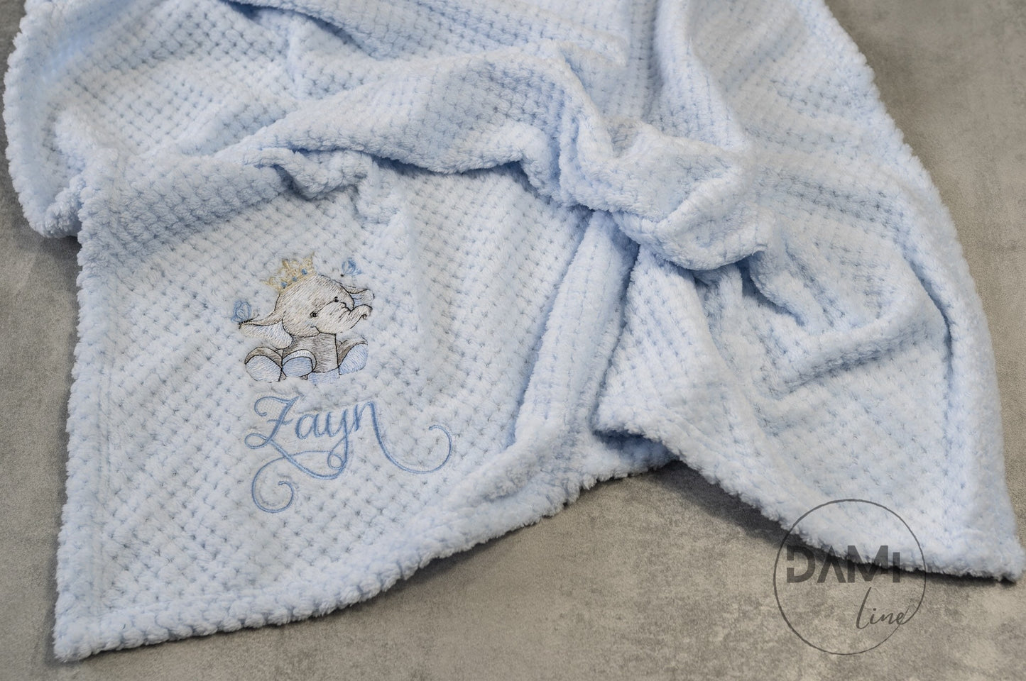 Personalised baby boy waffle blue blanket