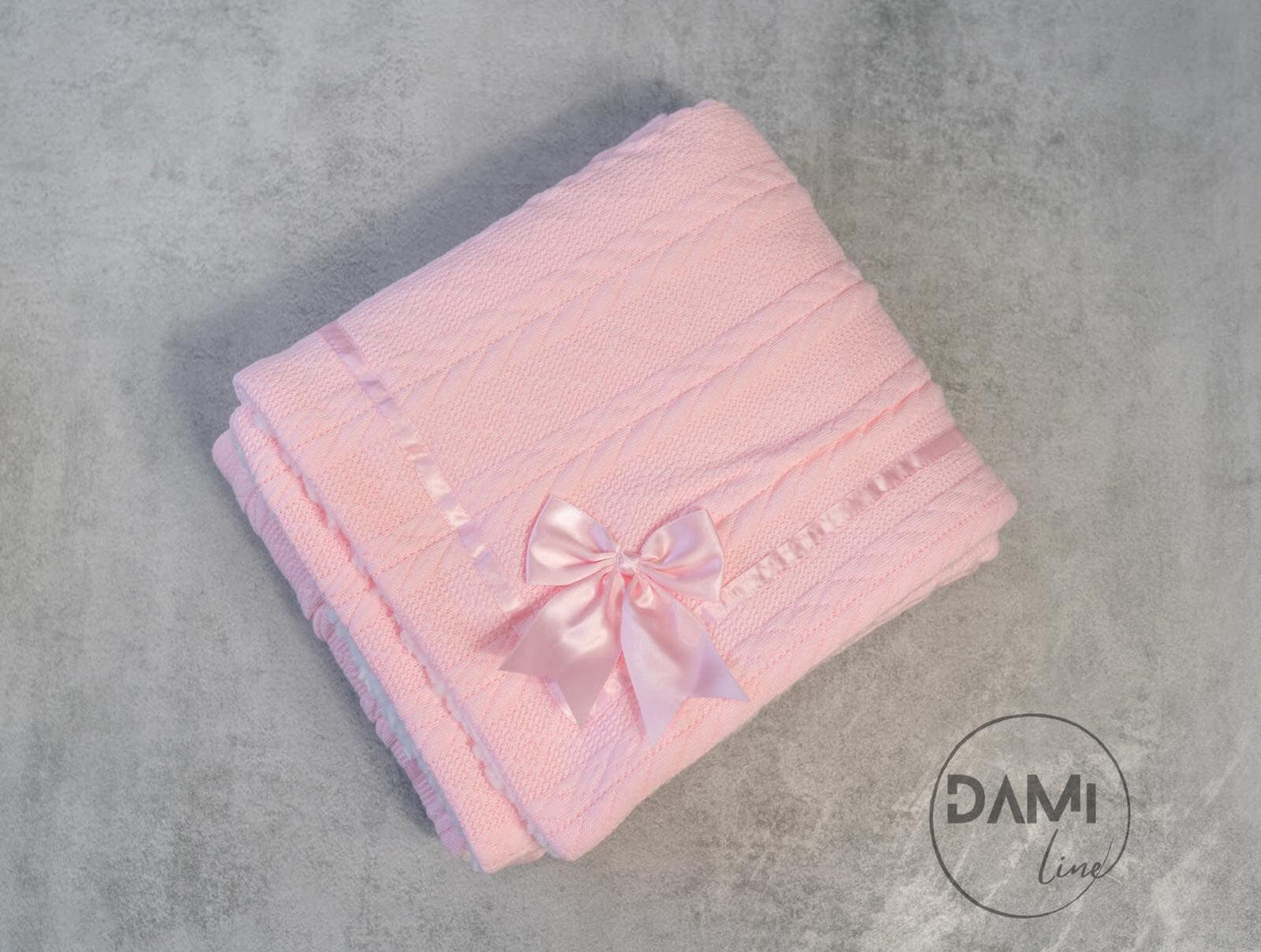 Personalised soft knitted PINK baby girl blanket with sherpa lining