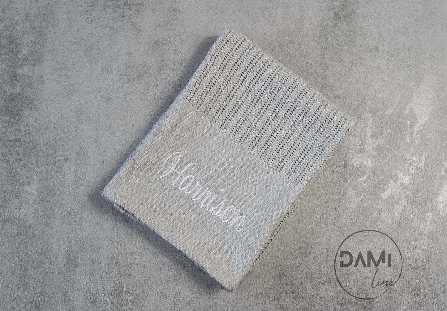 Personalised GREY cellular cotton baby blanket