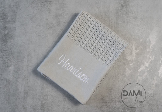 Personalised GREY cellular cotton baby blanket