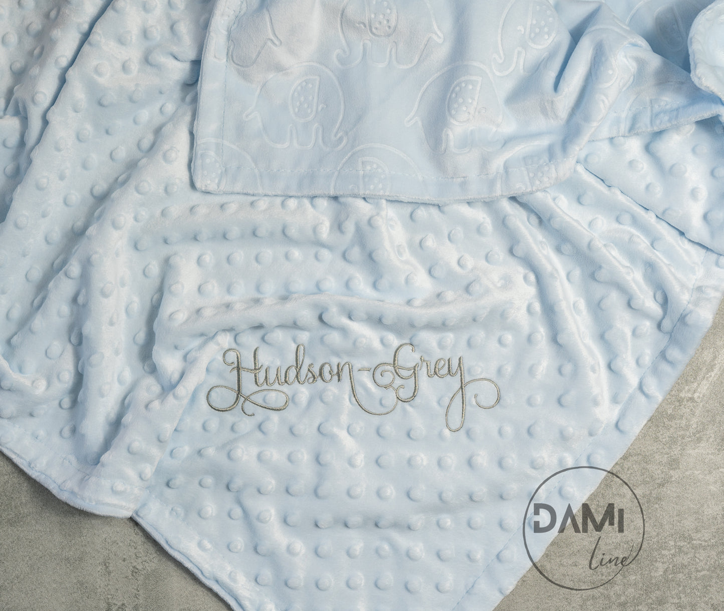 Embroidered personalised elephant embossed baby blanket